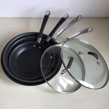 加厚不銹鋼平底鍋三層鋼不粘鍋進口涂層單柄煎牛排雞蛋電磁爐適用