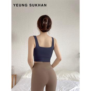 YEUNG SUKHAN/一體式拉鏈背心 高強防震瑜伽內衣固定胸墊運動內搭