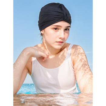 飛魚未來泳帽女長發布料舒適不勒頭時尚護耳防曬溫泉游泳帽顯臉小