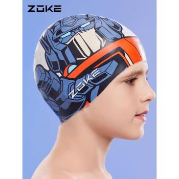 新品zoke硅膠游泳帽成人男女兒童通用長發時尚印花高彈防水泳帽