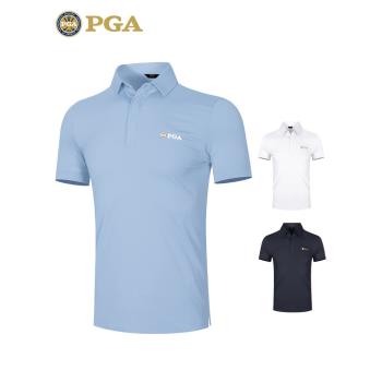 美國PGA 2023夏季高爾夫服裝男士短袖T恤 彈力面料時尚男裝上衣