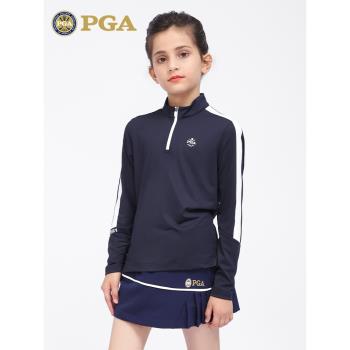 美國PGA 春夏新品兒童高爾夫服裝女童長袖T恤青少年上衣運動衣服