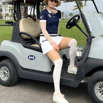 韓國高爾夫防曬絲襪雙拼黑白一體冰絲無縫golf球女士打底褲踩腳