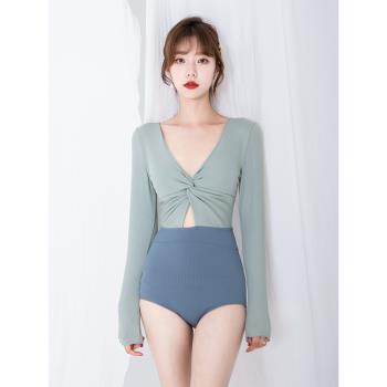 2022新款女士長袖泳衣韓國ins顯瘦遮肚性感仙女范網紅溫泉游泳裝