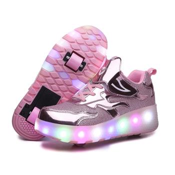 新款帶燈暴走鞋男童女孩閃燈爆走鞋成人滑輪鞋帶輪子運動兒童鞋