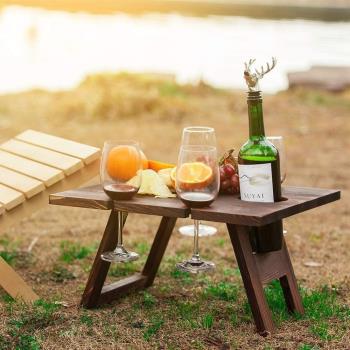 戶外露營裝備用品大全便攜桌野營桌子 table折疊野餐架木質紅酒桌