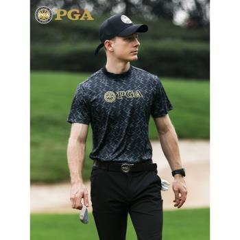 美國PGA 高爾夫服裝男士短袖T恤 吸濕排汗 防UV抗菌 數碼印花圖案