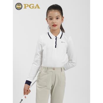 美國PGA兒童高爾夫服裝女童長袖T恤 柔軟親膚 翻領設計 時尚百搭