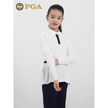 美國PGA兒童高爾夫服裝女童春夏長袖衣服百褶設計運動童裝上衣