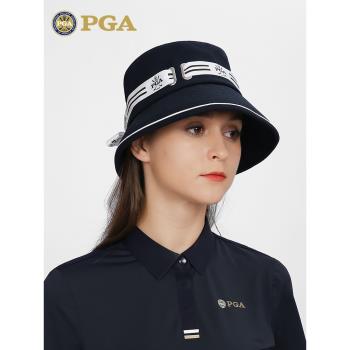 美國PGA 新品高爾夫球帽女士漁夫帽遮陽防曬內里吸汗帶蝴蝶結綁帶