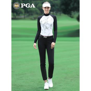 美國PGA高爾夫女裝春夏數碼印花球服裝高彈高爾夫上衣女長袖衣服
