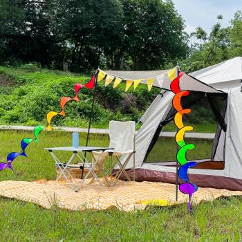 露營帳篷氛圍三角旗戶外精致野營天幕裝飾彩虹風條營地掛旗七彩旗