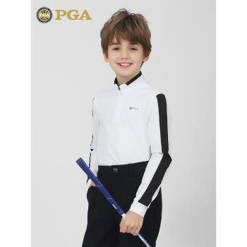 美國PGA高爾夫長袖童裝夏季青少年上衣T恤2023男童服裝兒童服飾