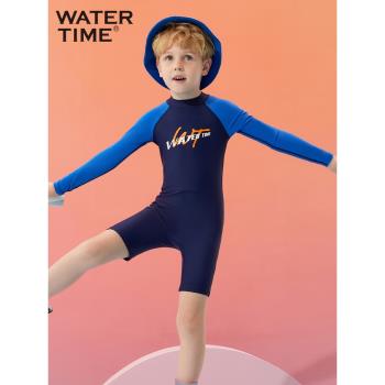 WaterTime兒童泳衣2023新款男童長袖保暖連體專業泳裝男孩游泳衣