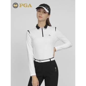 美國PGA 高爾夫服裝女褲子長袖上衣套裝春季T恤POLO衫 加絨長褲