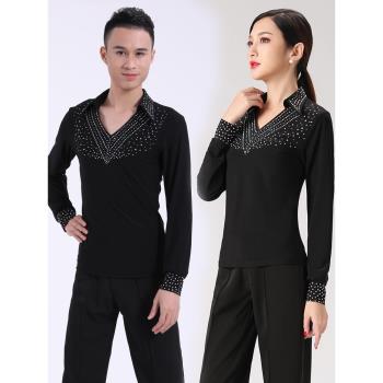 男女網紅拉丁舞蹈演出服裝成人國標交誼功上衣摩登高階表演長袖