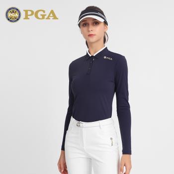 美國PGA高爾夫女裝春夏季長袖T恤2023柔軟簡約時尚運動裝上衣服裝