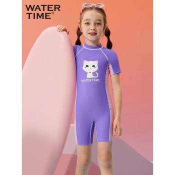 WaterTime兒童泳衣女孩2023新款連體游泳衣可愛貓咪印花小童泳裝
