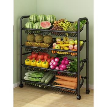 廚房菜籃子置物架落地多層水果蔬菜開放式收納架子多功能儲物筐柜
