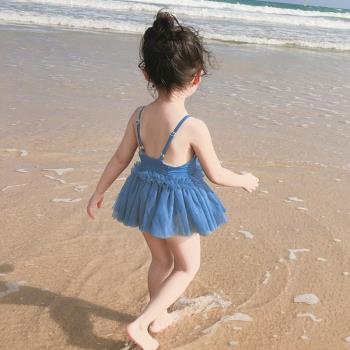 2023韓國兒童泳衣女女童連體可愛小公主紗紗裙溫泉游泳衣ins泳裝