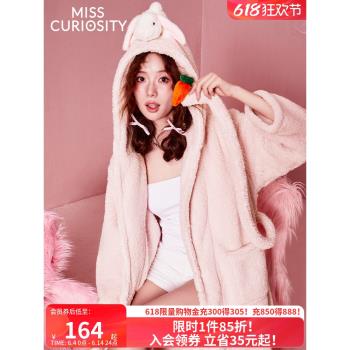 秋冬季連帽女可愛珊瑚絨保暖睡袍