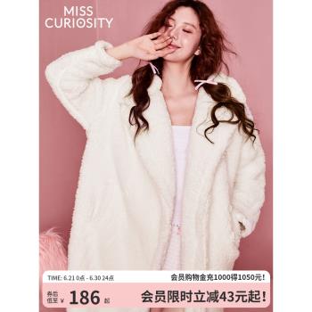 好奇蜜斯珊瑚絨睡衣浴袍冬女睡袍長款加厚加絨外穿保暖家居服