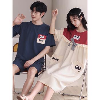 夏季短袖女韓版卡通全棉情侶睡衣