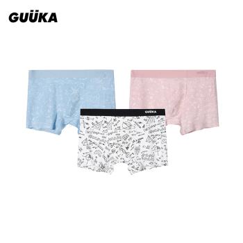 GUUKA潮牌3件裝莫代爾平角內褲男夏季嘻哈數字方程印花四角短褲衩