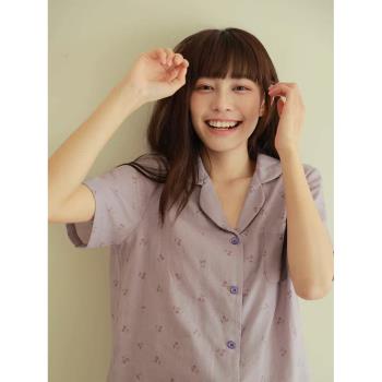 饃饃丨ju顯白紫薯小櫻桃可愛純棉雙層紗柔軟短袖睡衣長褲家居服