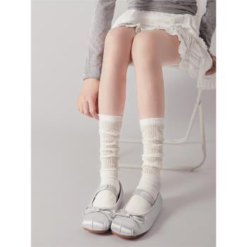 miumiu襪子女夏季薄款中筒襪純棉白色堆堆襪芭蕾風小腿襪長襪夏天
