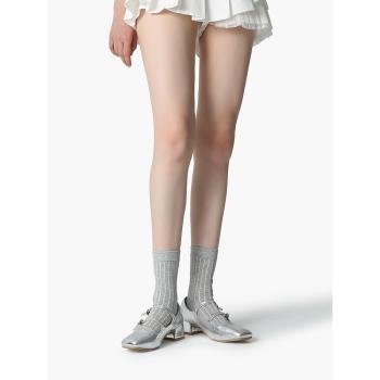 夏季薄款灰色襪子女豎條紋淺簡約風中筒襪純色長襪白色堆堆襪棉襪