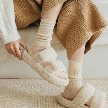 秋冬女加厚保暖鬆口純色羊毛襪