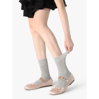 襪子女夏季薄款灰色豎條紋中筒襪黑白堆堆襪夏天抗菌無骨長筒長襪