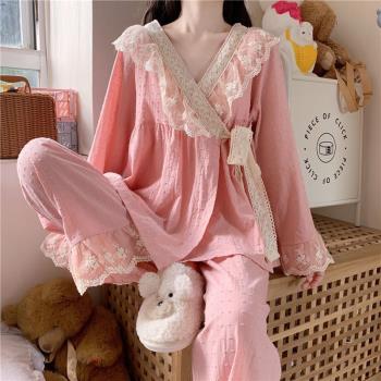 甜美可愛蕾絲和服女日系睡衣套裝