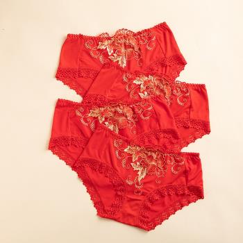 4條裝大紅立體繡花結婚女士內褲