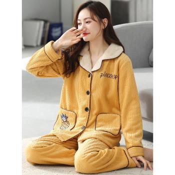 加厚女秋冬款法蘭絨家居服睡衣