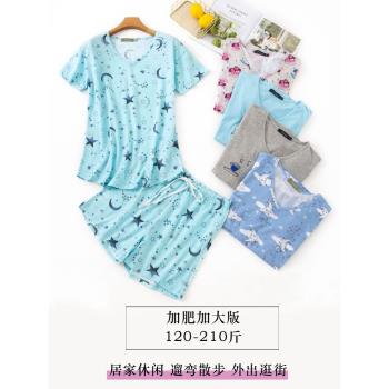 加肥加大寬松女夏季薄棉短袖睡衣