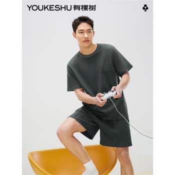 有棵樹純棉男士睡衣春秋款2025新款圓領寬松居家居服套裝男可外穿