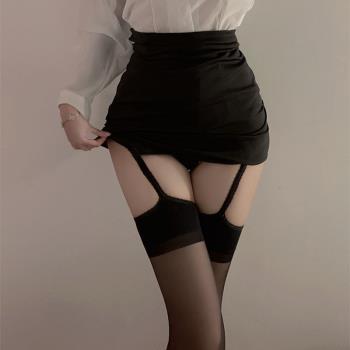 黑絲誘惑顯瘦顯長蕾絲吊帶薄款絲襪性感開襠免脫黑絲內衣純欲制服