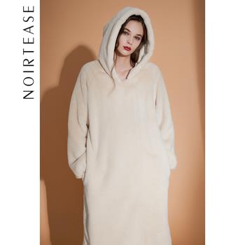 NoirTease奈黎詩秋冬加厚加絨連帽睡袍保暖絨可外穿家居服睡衣女