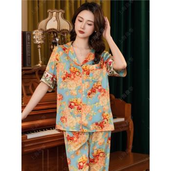 冰絲女氣質奢華日式V領和服睡衣