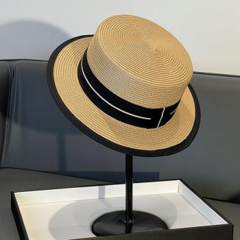 帽子女款2023新款英倫風草編禮帽防曬遮陽休閑草帽防紫外線太陽帽