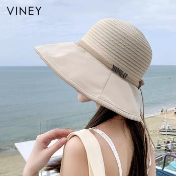 Viney漁夫帽防曬帽子女2023新款大檐防紫外線透氣遮陽出游太陽帽