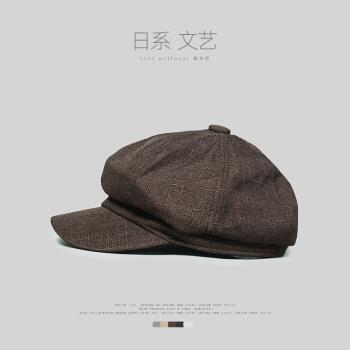 日系棉麻夏季男款咖啡色八角帽