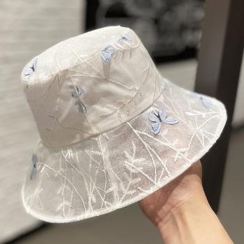 漁夫帽子女韓版ins蕾絲蝴蝶透氣時尚百搭逛街休閑甜美盆帽春夏