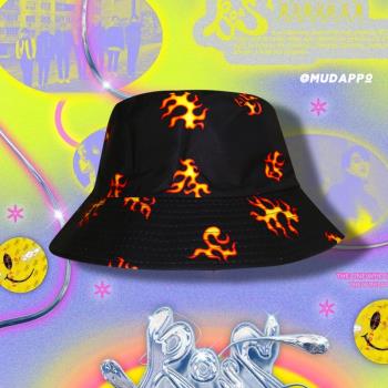 僅一批特價 美式復古ins潮人盆帽火焰印花個性嘻哈街頭辣妹漁夫帽