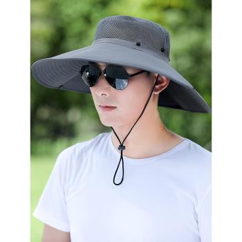 防曬帽大帽檐男士遮陽帽2023新款戶外釣魚帽遮臉防紫外線漁夫帽