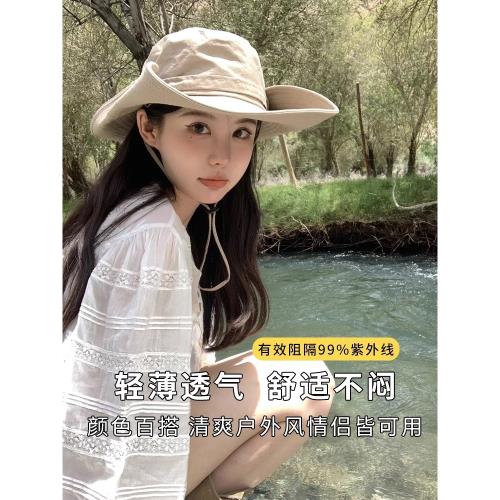 帽子登山西部牛仔戶外徒步爬山大頭圍漁夫帽美式復古穿搭防曬帽女