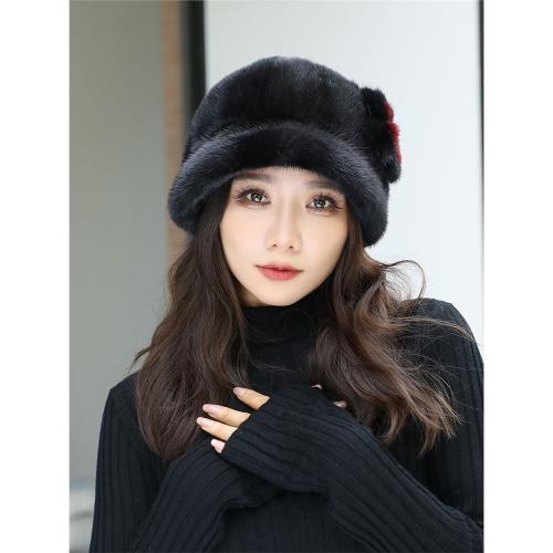 貂皮帽子女冬中老年女款老人冬季時尚洋氣防寒保暖貂絨貂毛皮草帽
