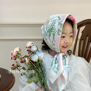 花朵兒童女孩春季防曬包頭小方巾